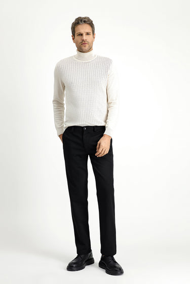 Siyah Slim Fit Dar Kesim Likralı Örme Klasik Kumaş Pantolon