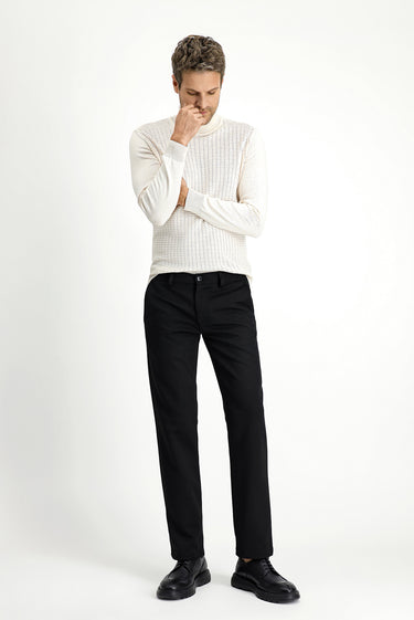 Siyah Slim Fit Dar Kesim Likralı Örme Klasik Kumaş Pantolon