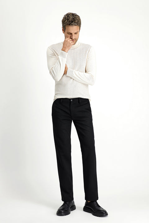 Siyah 7 Drop Slim Fit Dar Kesim Likralı Örme Klasik Kumaş Pantolon