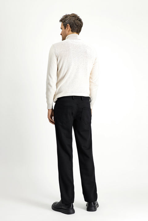 Siyah 7 Drop Slim Fit Dar Kesim Likralı Örme Klasik Kumaş Pantolon