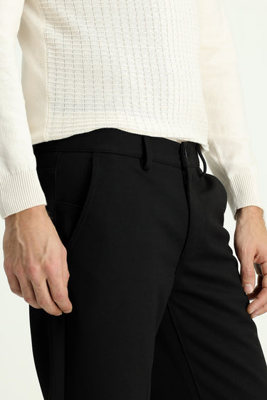 Siyah Slim Fit Dar Kesim Likralı Örme Klasik Kumaş Pantolon