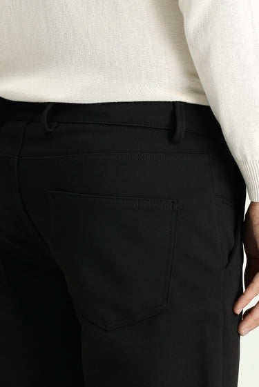 Siyah Slim Fit Dar Kesim Likralı Örme Klasik Kumaş Pantolon