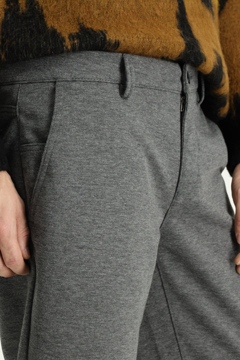 Açık Gri 7 Drop Slim Fit Dar Kesim Likralı Örme Klasik Kumaş Pantolon