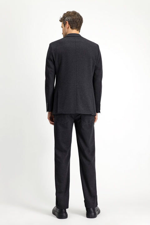 Koyu Antrasit 7 Drop Slim Fit Dar Kesim Likralı Örme Klasik Kumaş Pantolon