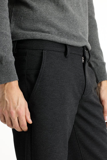 Koyu Antrasit Slim Fit Dar Kesim Likralı Örme Klasik Kumaş Pantolon