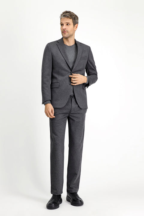 Orta Antrasit 7 Drop Slim Fit Dar Kesim Likralı Örme Klasik Kumaş Pantolon