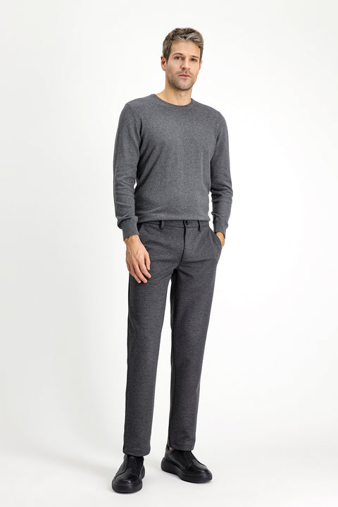 Orta Antrasit 7 Drop Slim Fit Dar Kesim Likralı Örme Klasik Kumaş Pantolon