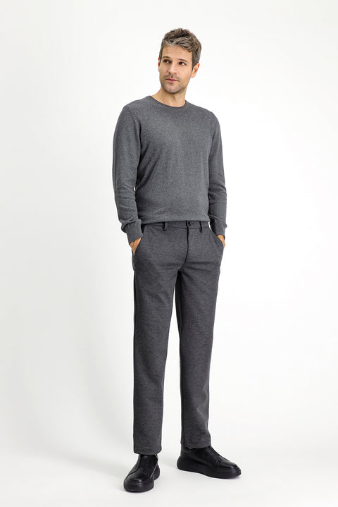 Orta Antrasit 7 Drop Slim Fit Dar Kesim Likralı Örme Klasik Kumaş Pantolon
