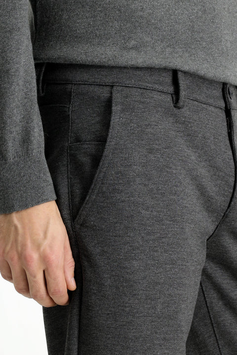 Orta Antrasit 7 Drop Slim Fit Dar Kesim Likralı Örme Klasik Kumaş Pantolon