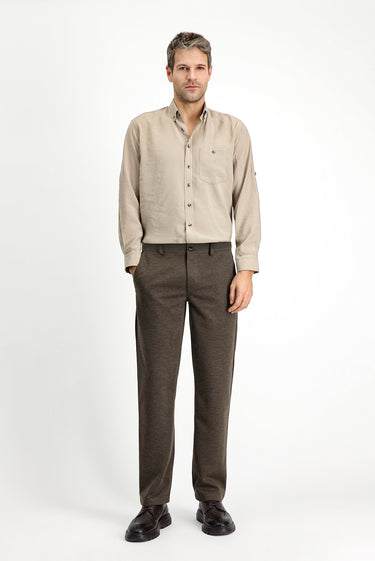 Koyu Vizon Slim Fit Dar Kesim Likralı Örme Klasik Kumaş Pantolon