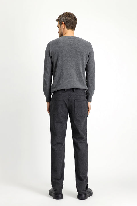 Dark Anthracite 7 Drop Slim Fit Narrow Cut Lycra Knit Classic Fabric Trousers