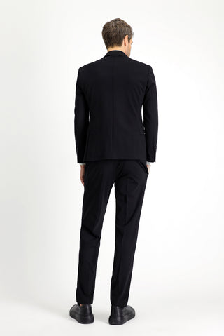  Siyah Techno-Line 7 Drop Slim Fit Dar Kesim Likralı Örme Klasik Kumaş Pantolon
