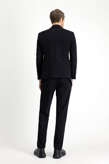 Siyah Techno-Line Slim Fit Dar Kesim Likralı Örme Klasik Kumaş Pantolon