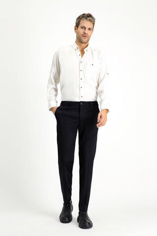  Siyah Techno-Line 7 Drop Slim Fit Dar Kesim Likralı Örme Klasik Kumaş Pantolon
