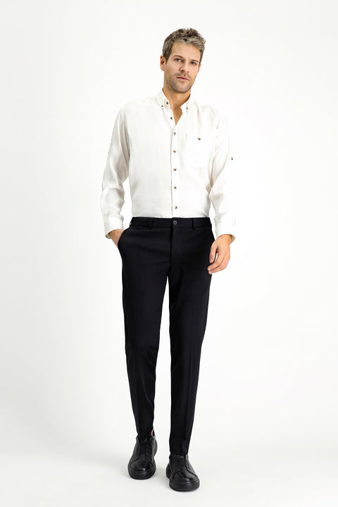 Siyah Techno-Line 7 Drop Slim Fit Dar Kesim Likralı Örme Klasik Kumaş Pantolon