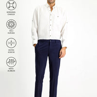 Orta Lacivert Techno-Line Slim Fit Dar Kesim Likralı Örme Klasik Kumaş Pantolon