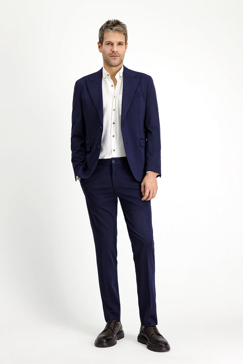 Orta Lacivert Techno-Line 7 Drop Slim Fit Dar Kesim Likralı Örme Klasik Kumaş Pantolon