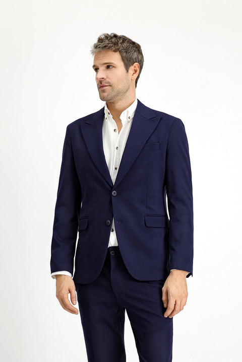 Orta Lacivert Techno-Line 7 Drop Slim Fit Dar Kesim Likralı Örme Klasik Kumaş Pantolon