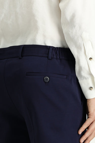 Orta Lacivert Techno-Line Slim Fit Dar Kesim Likralı Örme Klasik Kumaş Pantolon