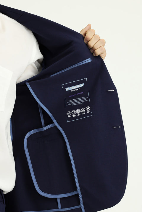 Orta Lacivert Techno-Line 7 Drop Slim Fit Dar Kesim Likralı Örme Klasik Kumaş Pantolon