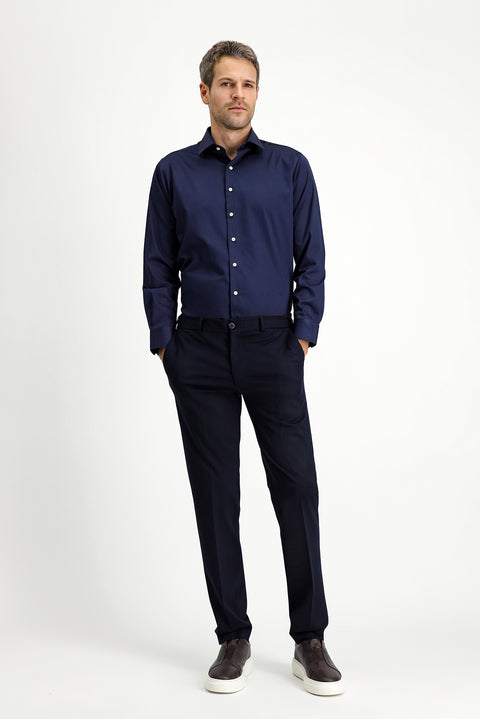 Koyu Lacivert Techno-Line 7 Drop Slim Fit Dar Kesim Likralı Örme Klasik Kumaş Pantolon