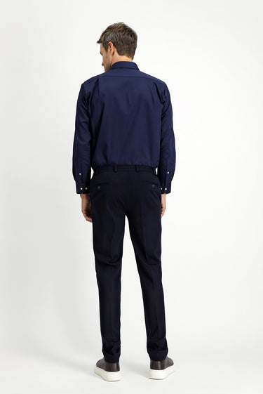 Koyu Lacivert Techno-Line Slim Fit Dar Kesim Likralı Örme Klasik Kumaş Pantolon