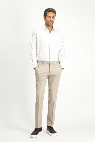  Açık Bej Techno-Line Slim Fit Dar Kesim Likralı Örme Klasik Kumaş Pantolon