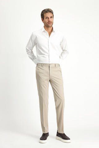  Açık Bej Techno-Line Slim Fit Dar Kesim Likralı Örme Klasik Kumaş Pantolon