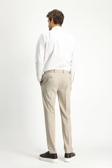 Açık Bej Techno-Line Slim Fit Dar Kesim Likralı Örme Klasik Kumaş Pantolon