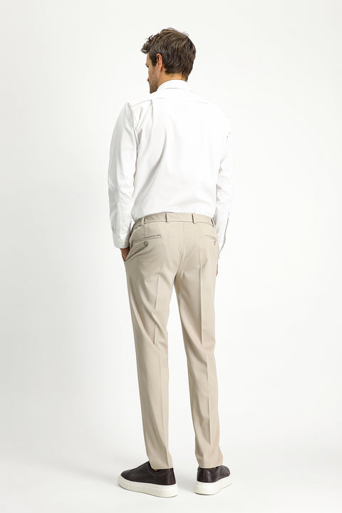 Açık Bej Techno-Line 7 Drop Slim Fit Dar Kesim Likralı Örme Klasik Kumaş Pantolon