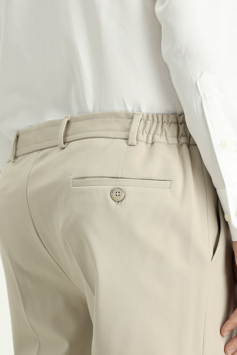 Açık Bej Techno-Line 7 Drop Slim Fit Dar Kesim Likralı Örme Klasik Kumaş Pantolon