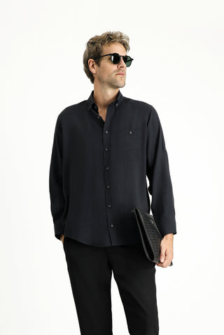  Siyah Uzun Kol Regular Fit Düğmeli Yaka Spor Gömlek