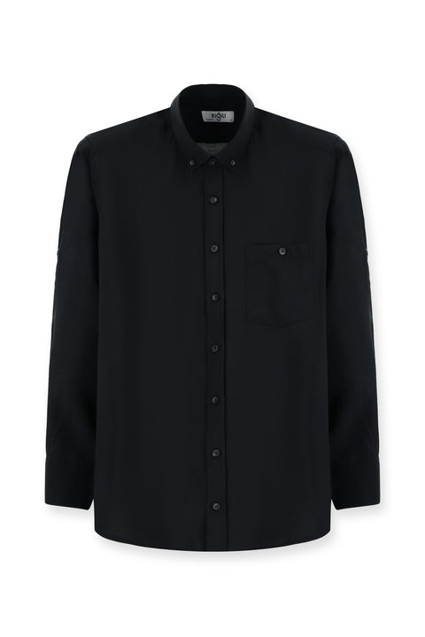 Siyah Uzun Kol Regular Fit Düğmeli Yaka Spor Gömlek