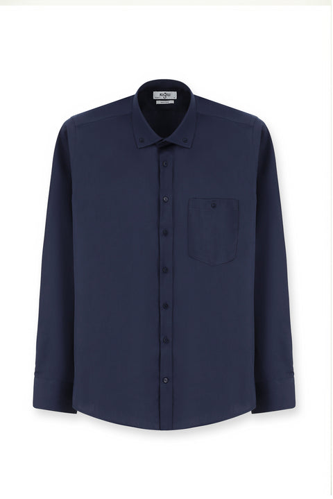 Koyu Lacivert Uzun Kol Regular Fit Düğmeli Yaka Spor Gömlek