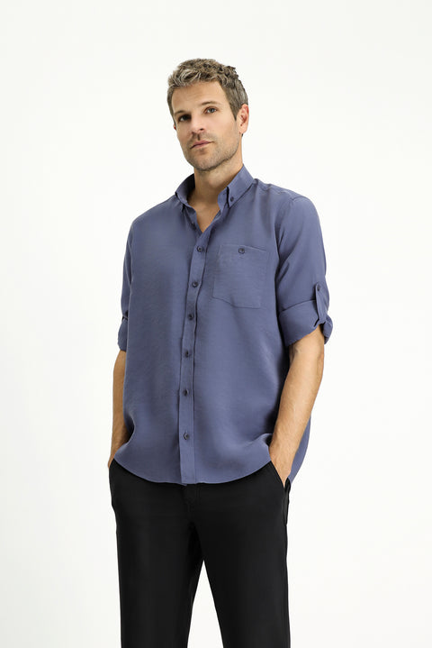 İndigo Uzun Kol Regular Fit Düğmeli Yaka Spor Gömlek