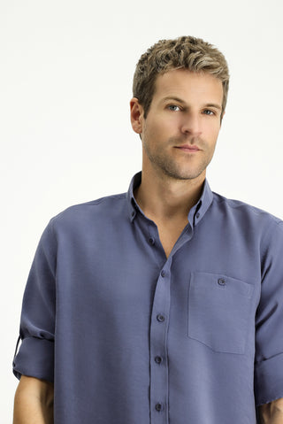  İndigo Uzun Kol Regular Fit Düğmeli Yaka Spor Gömlek