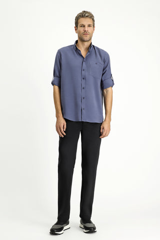  İndigo Uzun Kol Regular Fit Düğmeli Yaka Spor Gömlek