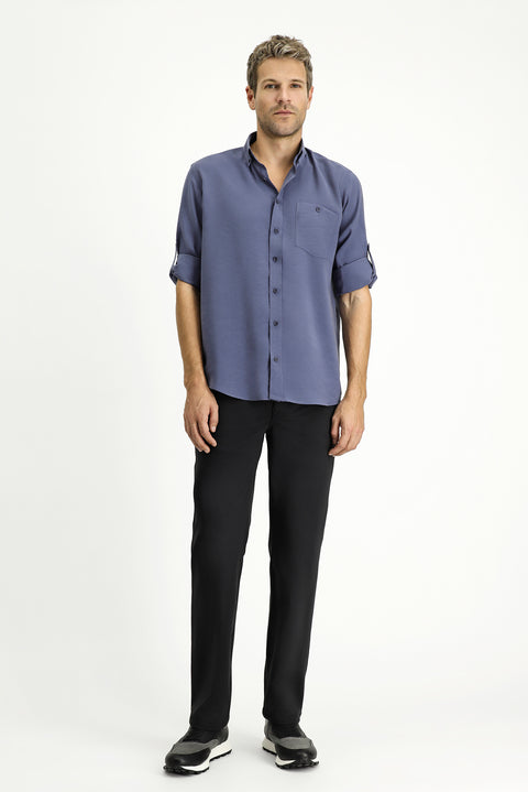 İndigo Uzun Kol Regular Fit Düğmeli Yaka Spor Gömlek