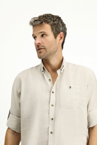  Orta Bej Uzun Kol Regular Fit Düğmeli Yaka Spor Gömlek