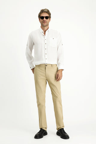  Beyaz Uzun Kol Regular Fit Düğmeli Yaka Spor Gömlek