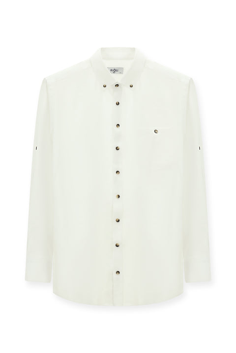 Beyaz Uzun Kol Regular Fit Düğmeli Yaka Spor Gömlek