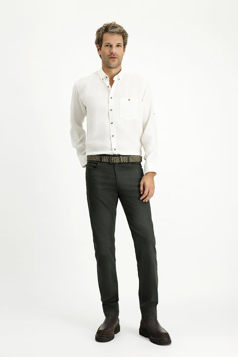 Ekru Uzun Kol Regular Fit Düğmeli Yaka Spor Gömlek