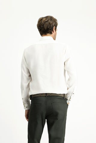  Ekru Uzun Kol Regular Fit Düğmeli Yaka Spor Gömlek