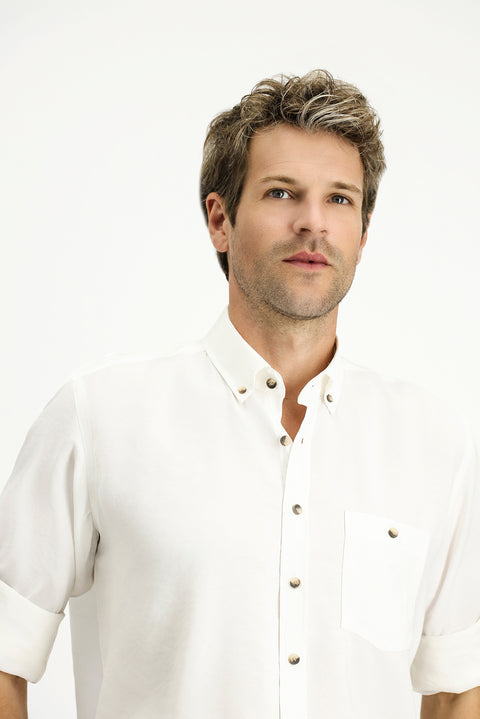 Ekru Uzun Kol Regular Fit Düğmeli Yaka Spor Gömlek