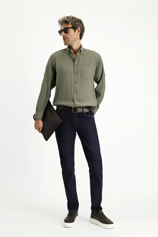  Orta Haki Uzun Kol Regular Fit Düğmeli Yaka Spor Gömlek