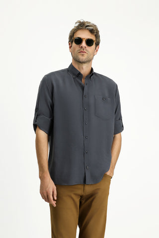  Orta Antrasit Uzun Kol Regular Fit Düğmeli Yaka Spor Gömlek