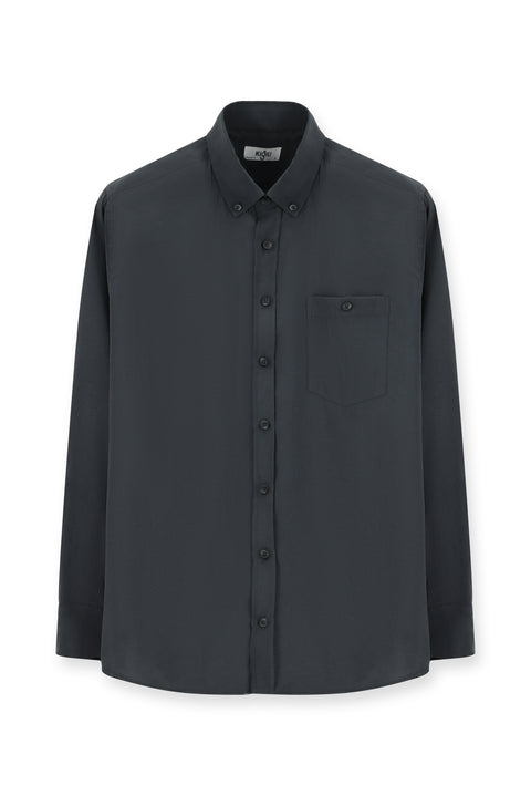 Orta Antrasit Uzun Kol Regular Fit Düğmeli Yaka Spor Gömlek