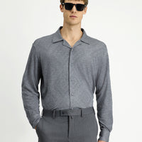 Medium Grey Long Sleeve Regular Fit Patterned Knitted Sport Shirt