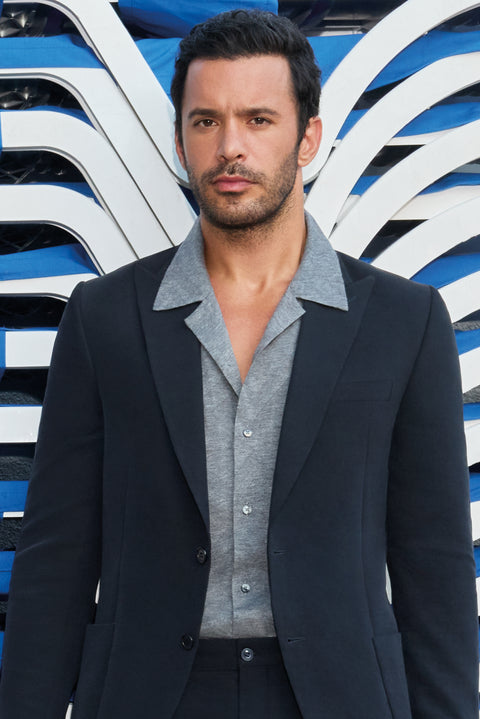 Orta Gri Uzun Kol Regular Fit Desenli Örme Spor Gömlek