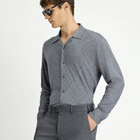 Orta Gri Uzun Kol Regular Fit Desenli Örme Spor Gömlek